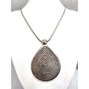 Teardrop Pendant Necklace With Etched Design  - Chunky